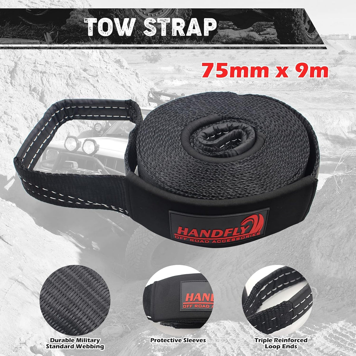 Offroad Recovery Kit, 3" x 30 ft Tow Recovery Strap, 1pcs Hitch Receiver, 2pcs 3/4" D-Ring Shackles with Storage Bag