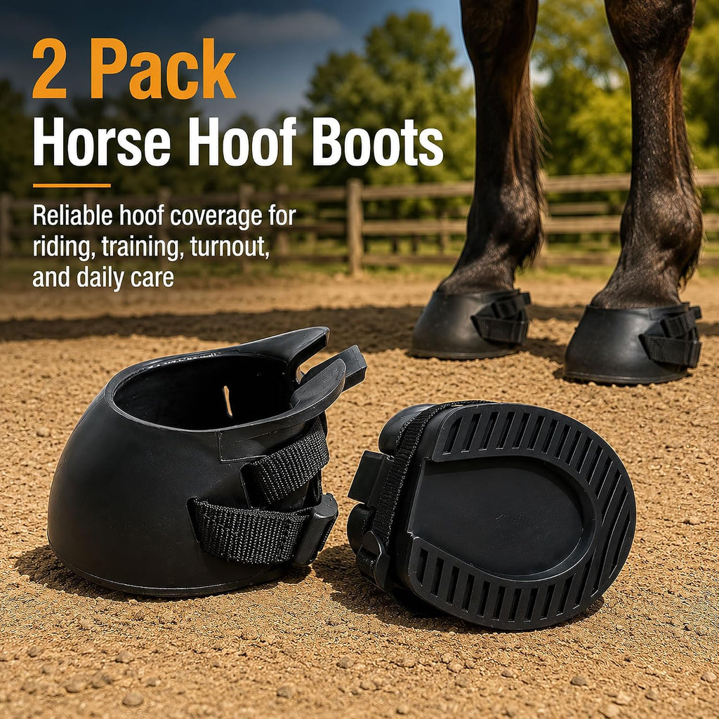 Horse Hoof Boots, 2 Pack Rubber Hoof Protectors for Riding (L)