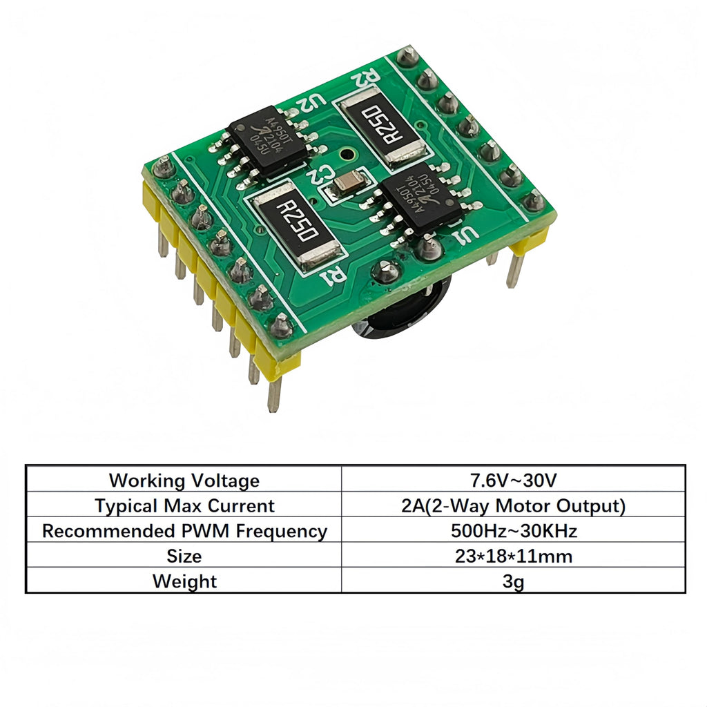 Yuuhseel 2‑Pack A4950 Dual‑Channel DC Brushed Motor Driver Board, Pre‑Soldered Pins, Compatible with Arduino, Raspberry Pi, ESP32