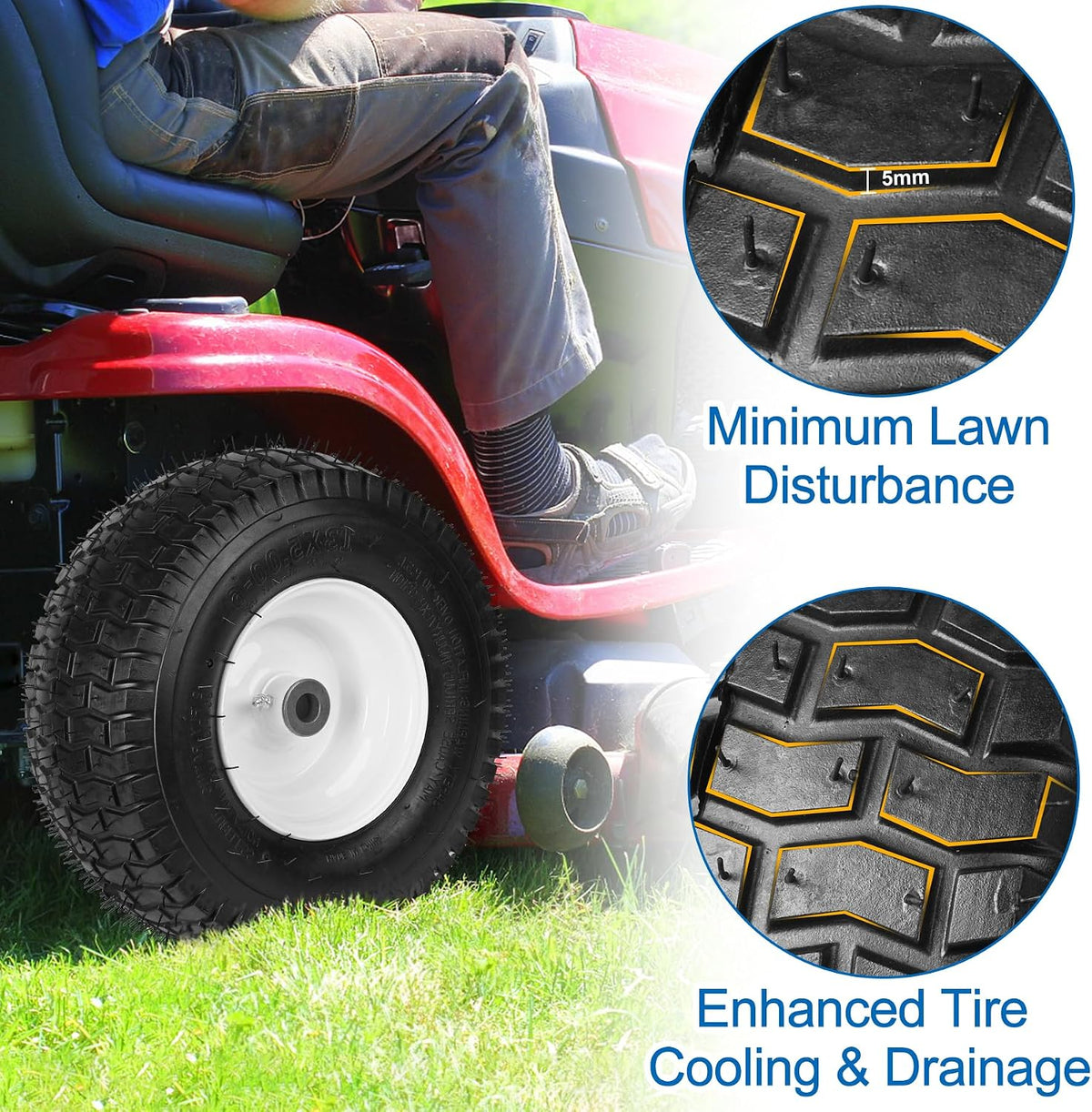 13x5.00-6 nhs Lawn Mower Tire and Wheels Tubeless with 3/4" 5/8" Bearings, 13x5x6 Zero Turn Mower Front Tires for