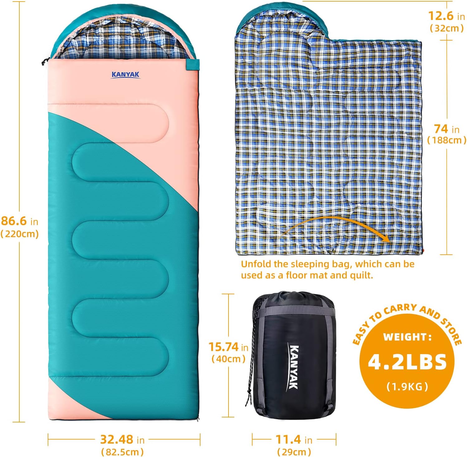 Camping Sleeping Bag, 32℉ Sleeping Bags for Adults Kids Teens Cold Weather Warm Sleeping Bag Winter for 3-4 Season