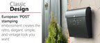 Locking Black Wall Mount Mailbox, Durable Euro Black Mailboxes for Outside, Features Pre Drilled Holes for Easy