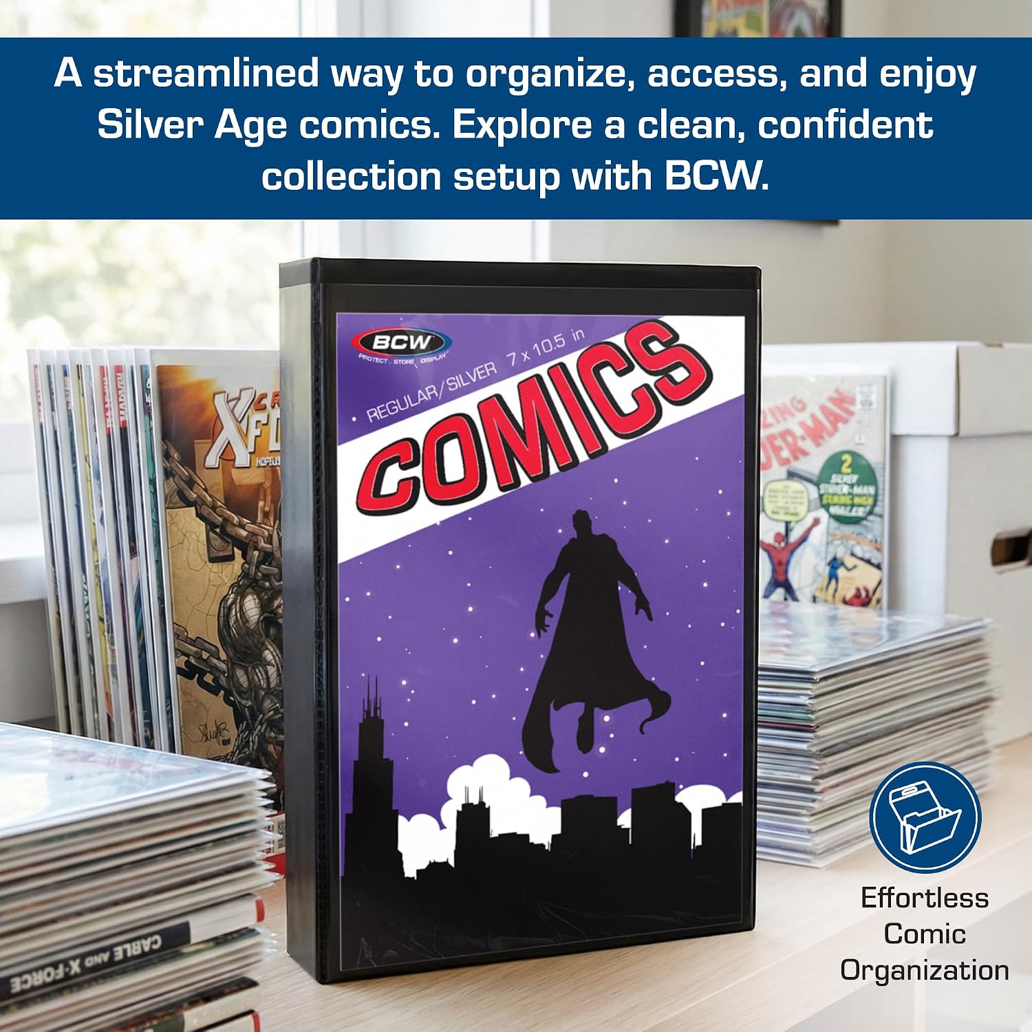 Comic Book StorFolio Kit – Includes Magnetic Comic StorFolio + 50 Silver Age Premade Resealable Comic Book Bags and