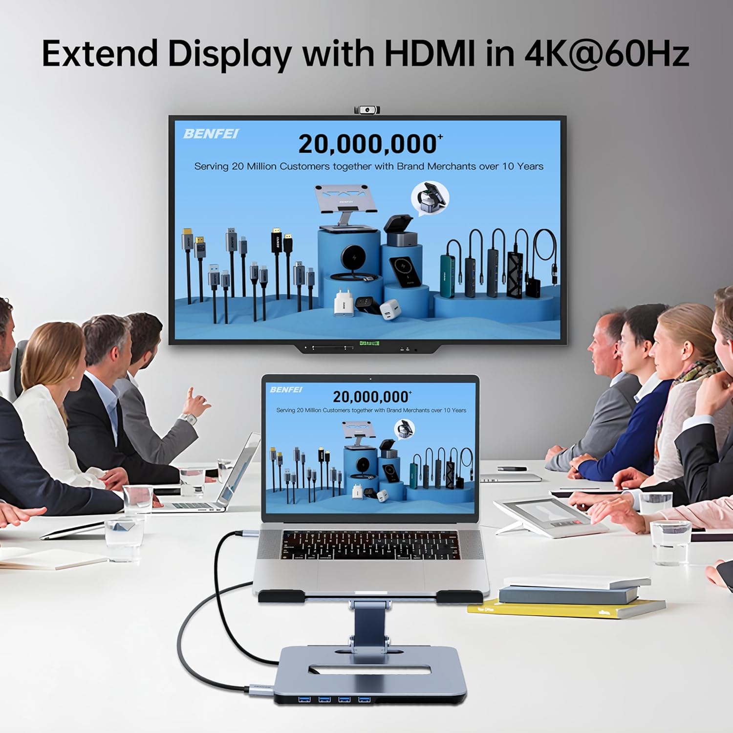 Laptop Stand with USB C 6in1 Docking Station, HDMI 4K@60Hz, 4*USB3.0, 100W PD Compatible with MacBook Pro/Air, iPad