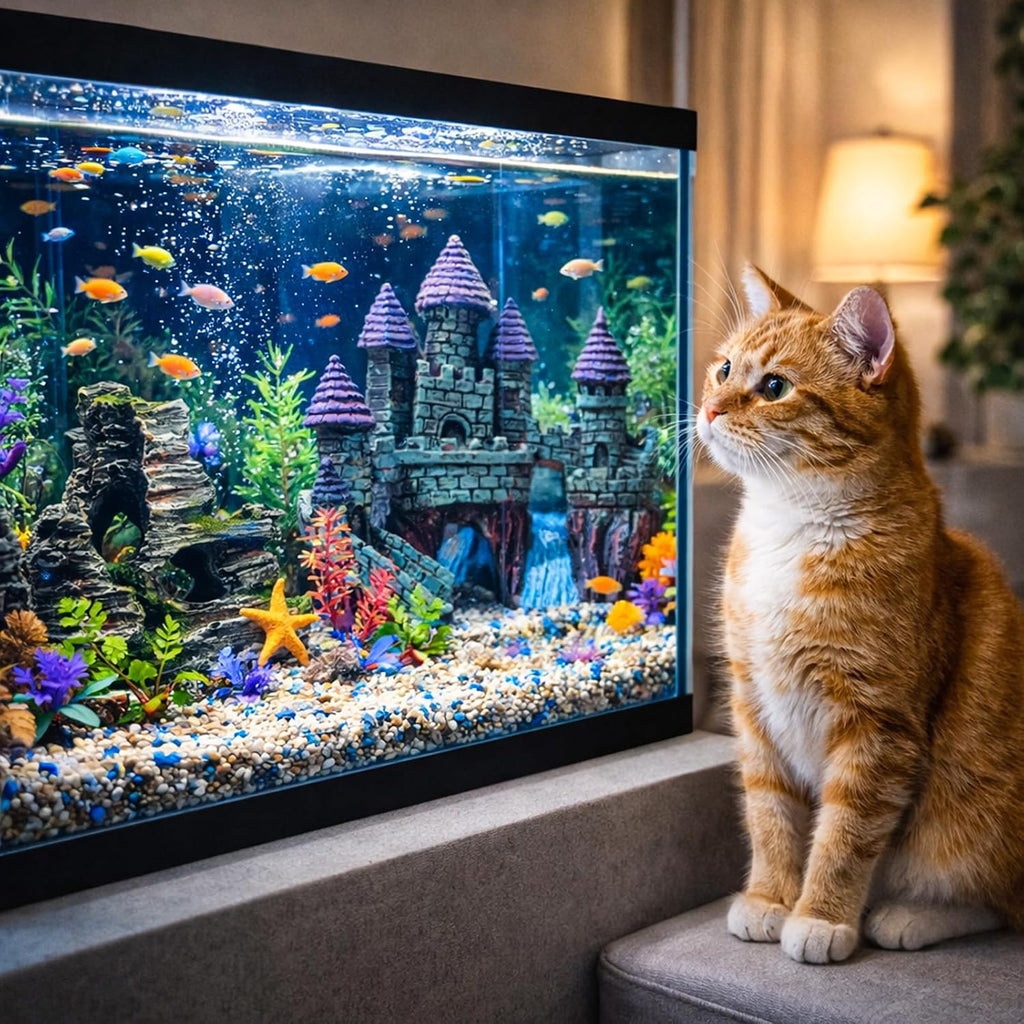 13 Pieces Aquarium Decorations Kit, Fish Tank Decorations Set Small Resin Castle and Rockery Betta Fish Cave Hideout