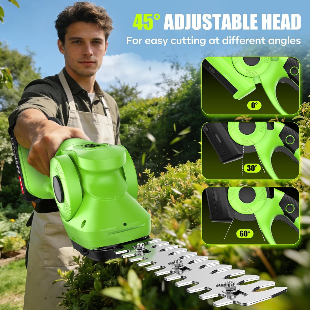 Cordless Hedge Trimmer, Professional Bush Trimmer with Sharp Dual Blades, Lightweight Battery Powered Garden Tool for