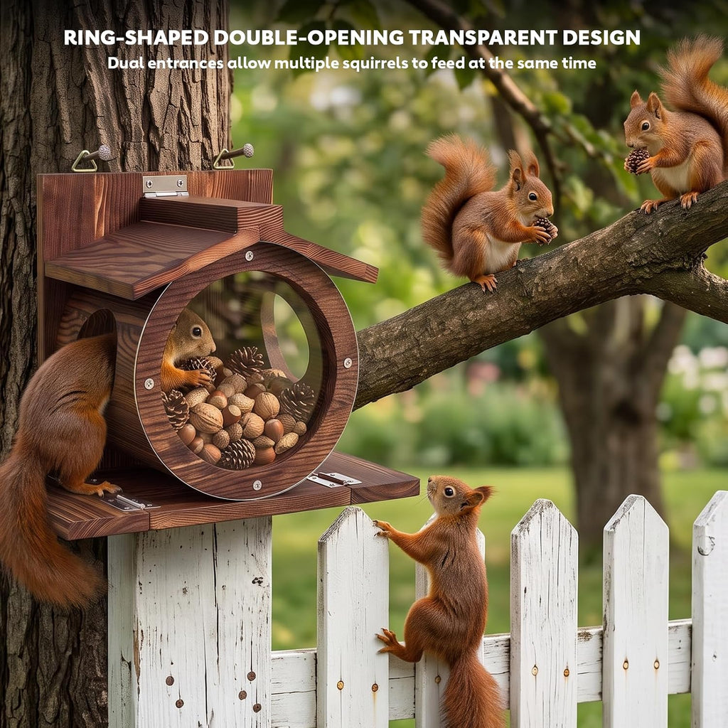 Wooden Squirrel Feeders for Outside, Backyard Feeding House