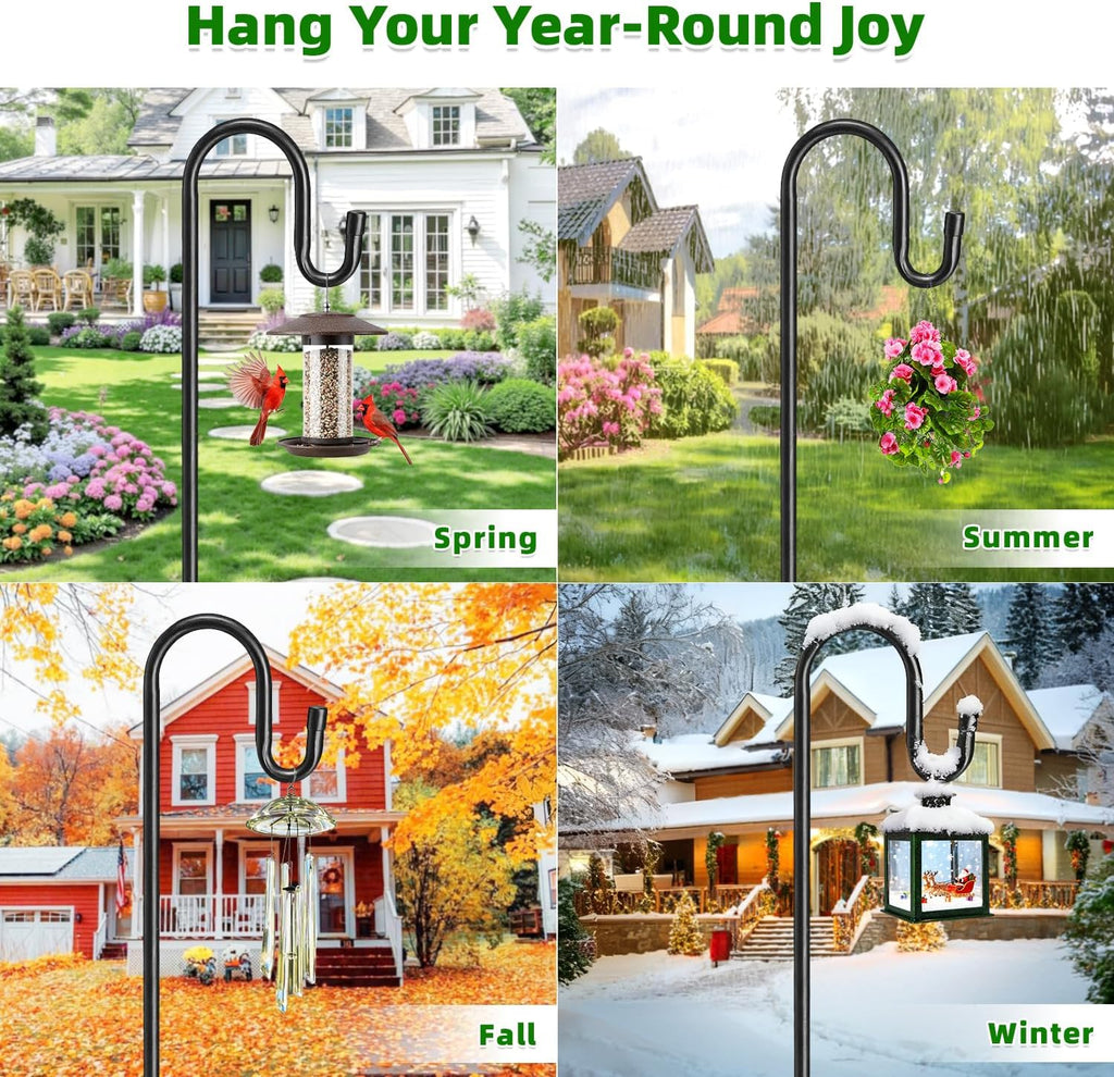 78" Heavy Duty Shepherds Hooks for Outdoor, Bird Feeder Pole with 5 Prong Base, Adjustable Height Shepherds Hook for