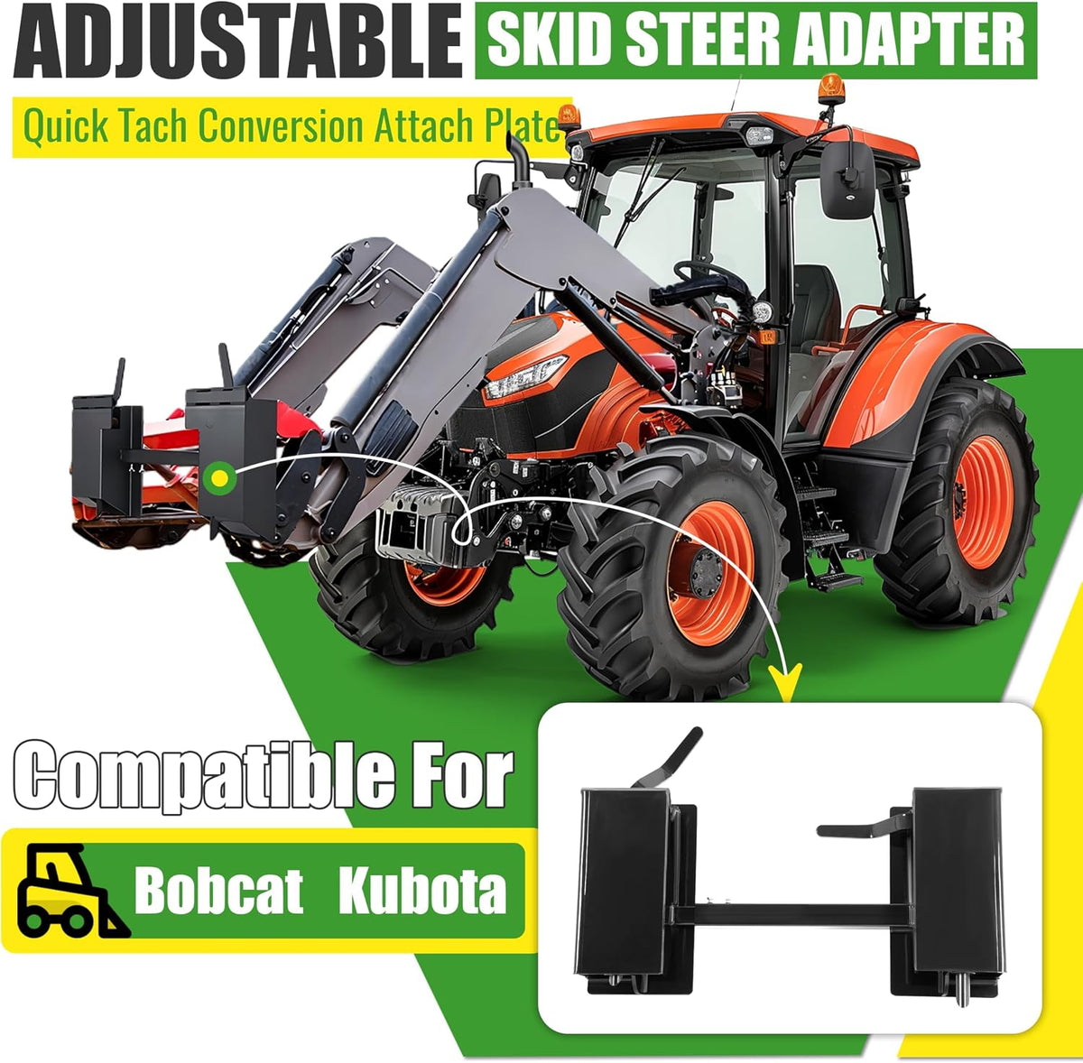 Adjustable Cross Brace Quick Attach Coupler Compatible with Most Bobcats Kubota Tractors Loaders Skid Steer Quick