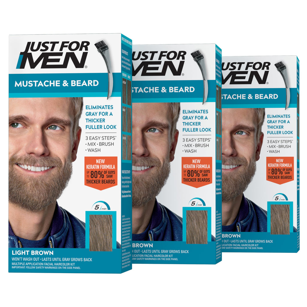 Mustache & Beard Dye, Keratin, Light Brown M-25 (3 Pack)