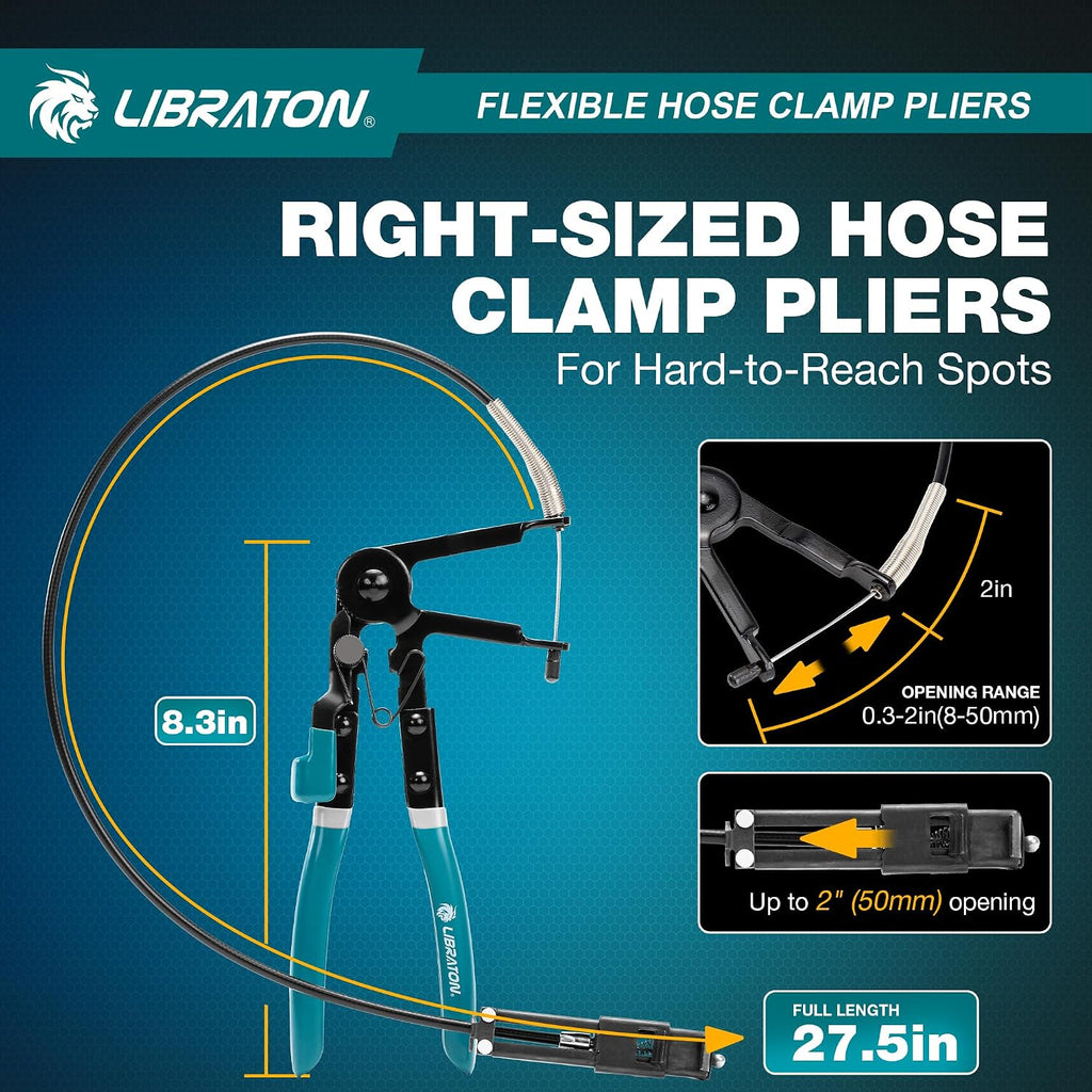 Flexible Hose Clamp Pliers, 27.5" Radiator Hose Clamp Pliers | 8-50mm Adjustable Ratcheting Spring Clamp Removal