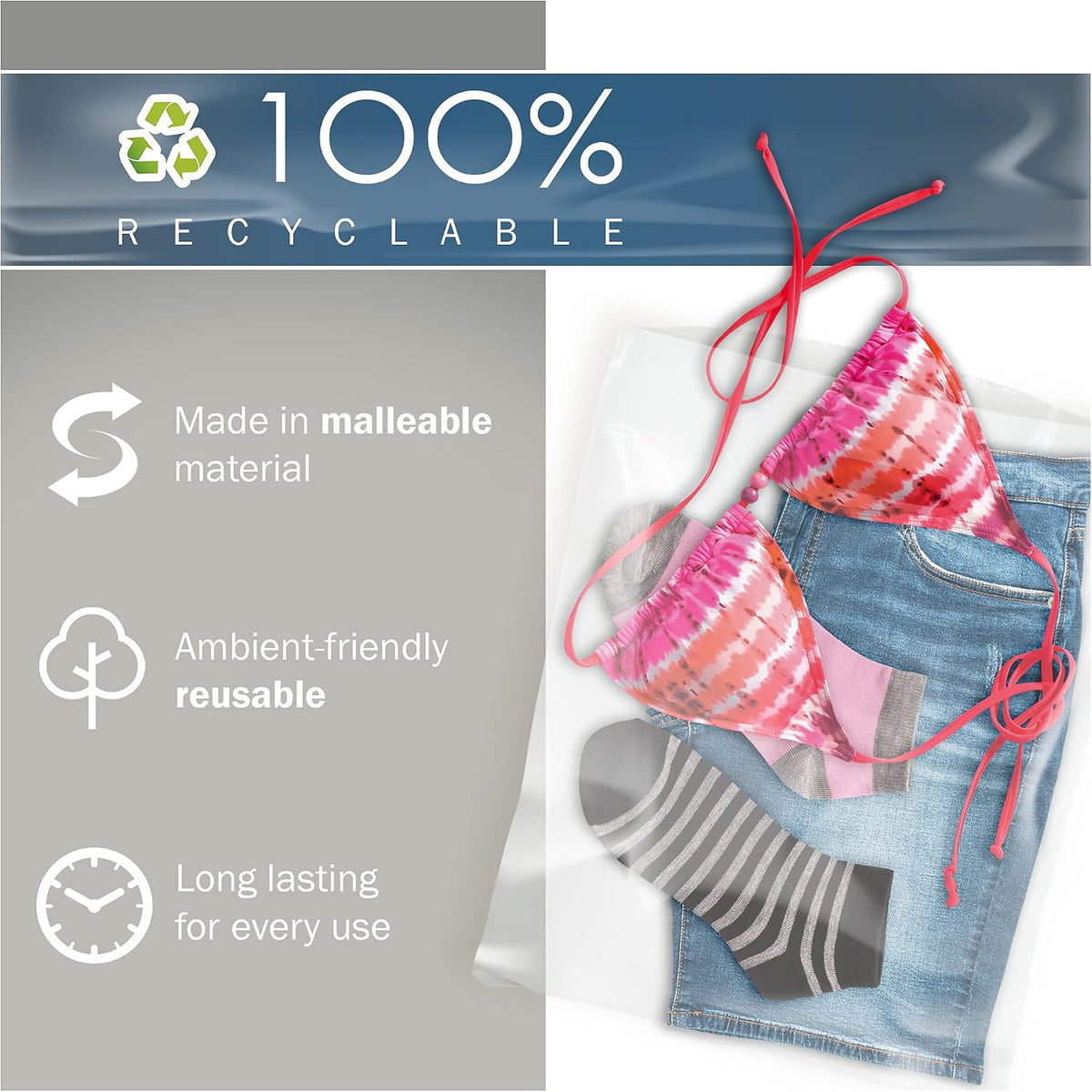 12x18 Clear Plastic Bags, Medium, Glossy Finish, 2 Mil Thick, 100 Pack