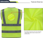High Visibility Reflective Safety Vest | ANSI Class 2 Hi Vis Construction Work Vest with Multi Pockets, Breathable
