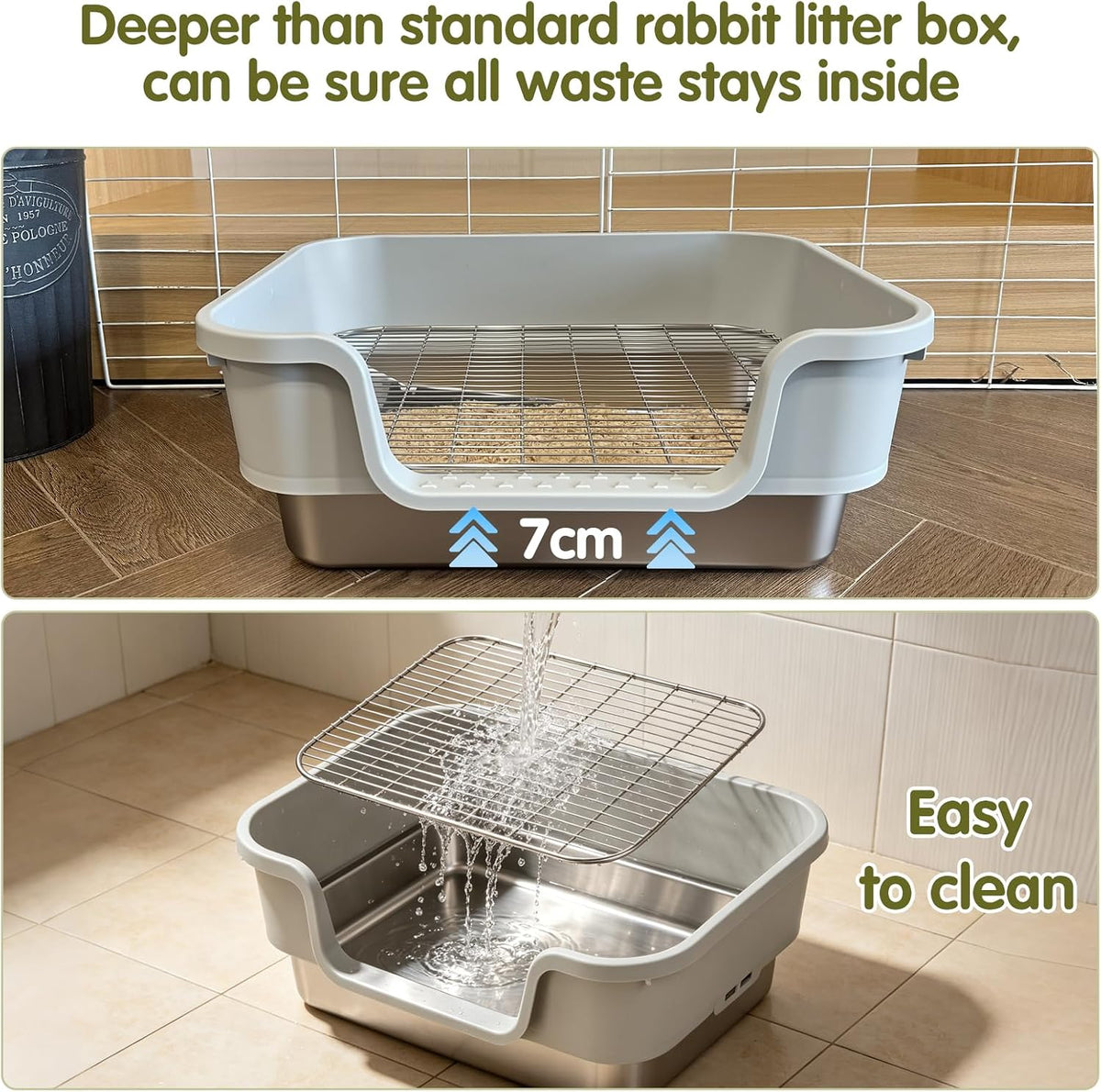 Stainless Steel Rabbit Litter Box, Sifting Bunny Litter Box