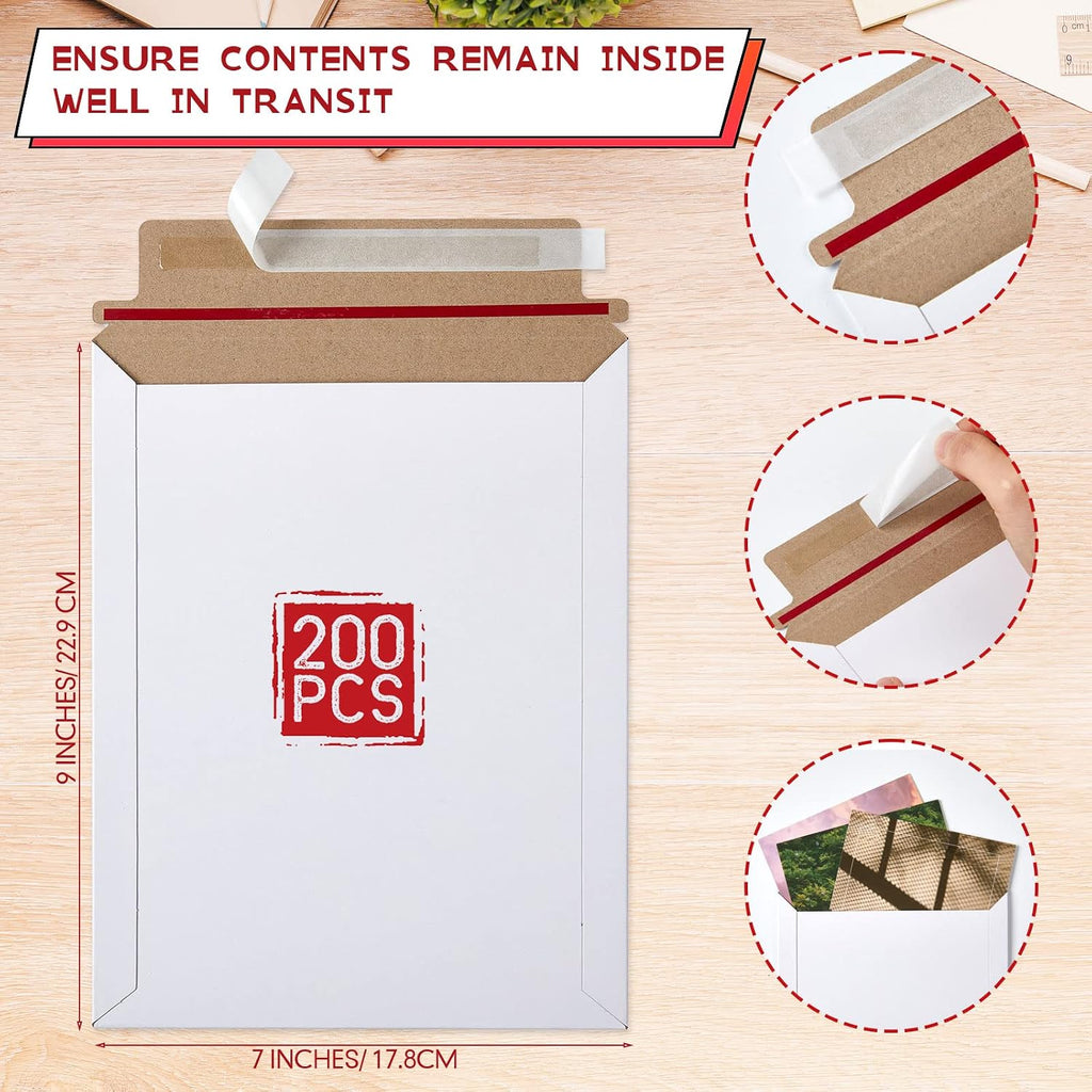 200 Pcs 7 x 9 Inch Rigid Mailer Cardboard Envelope Bulk, White