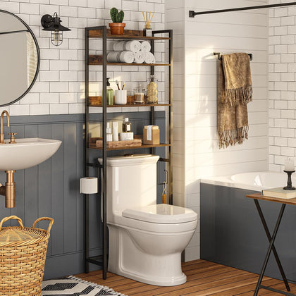 Over The Toilet Storage Rack, 4 Tier Bathroom Organizer Over Toilet, Freestanding Space Saver Toilet Stand with 2