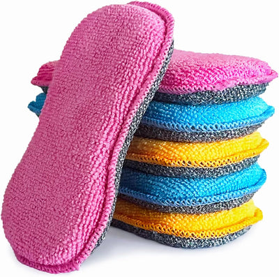Dish Sponges Kitchen, Microfiber Cleaning Scrubber for Dishwashing, Sink, Basin and Multi-Pupose, Non-Scratch Pack of 6