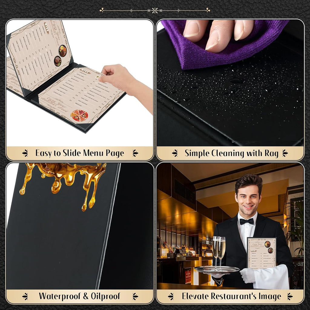 Restaurant Menu Covers Holders 8.5 X 11, 5 Pack Synthetic Leather Menu Holder Covers Book Style with Angled Corners
