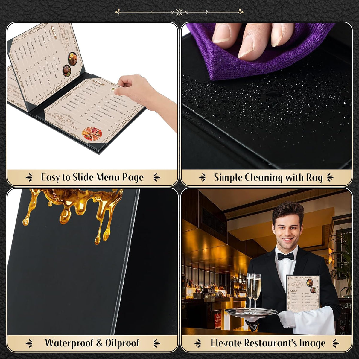 Restaurant Menu Covers Holders 8.5 X 11, 5 Pack Synthetic Leather Menu Holder Covers Book Style with Angled Corners