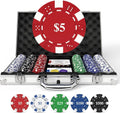 300pc Poker Chip Set 11.5g Iron Core Denominations Texas Holdem | 2-8 players, numbered values 1/5/25/100/500