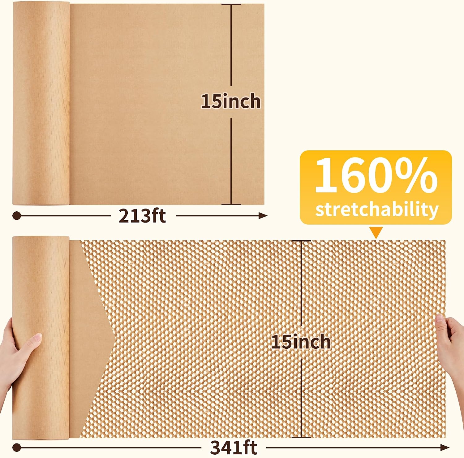 Honeycomb Packing Paper, 15" x 213' Bubble Wrap Roll for Packing | Eco-Friendly Honeycomb Packing Paper, Durable