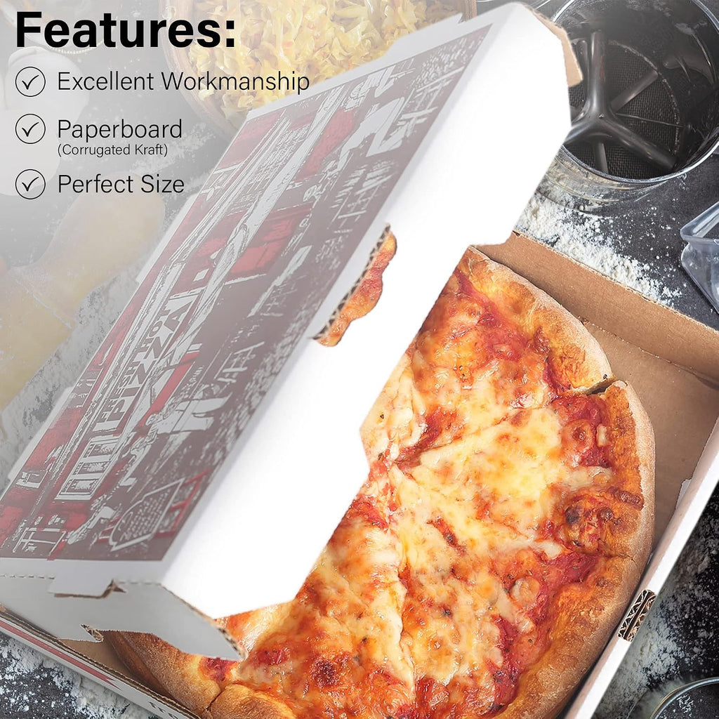 10" Length x 10" Width x 1.75" Depth Corrugated White-Red B-Flute Cardboard Pizza Box Keeps Pizza Fresh (10 Pieces)