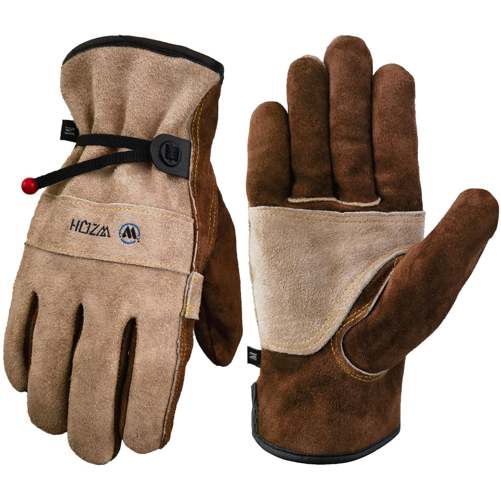 Leather Work Gloves for Men or Women.Gardening,Welding,Coffee-grey L