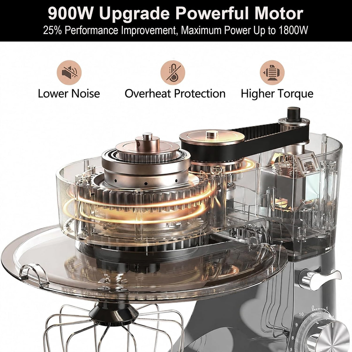 Stand Mixer 8.5 QT, 900 Watt Heavy Dough Mixer Silver