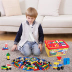 Building Bricks 1020 Pieces Set, 1000 Basic Building Blocks in 17 Fun Shapes Includes Wheels, Door, Window, Bulk