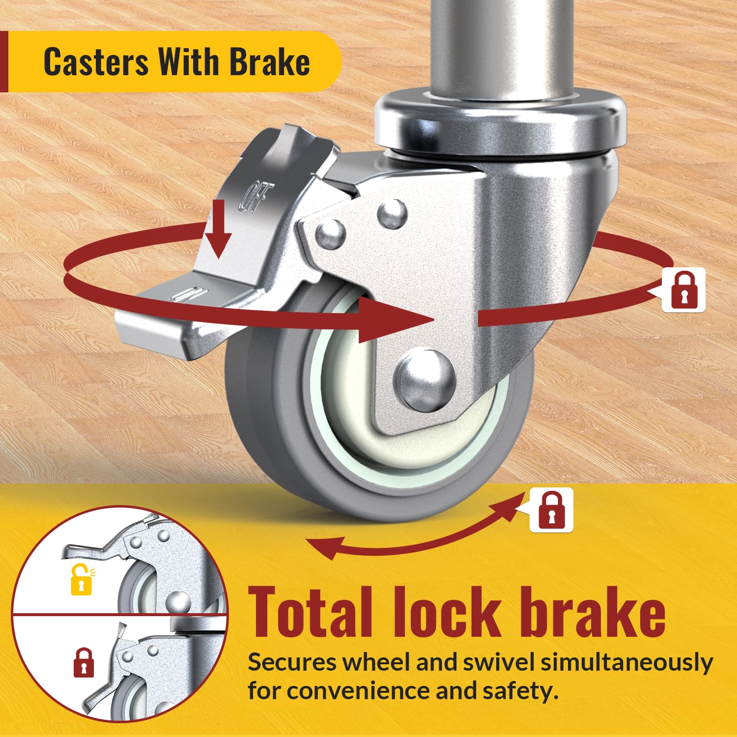 Caster Wheels Locking 3 Inch Expanding Stem Casters, Threaded Swivel Casters Set of 4 Heavy Duty Castors, Fit 1"