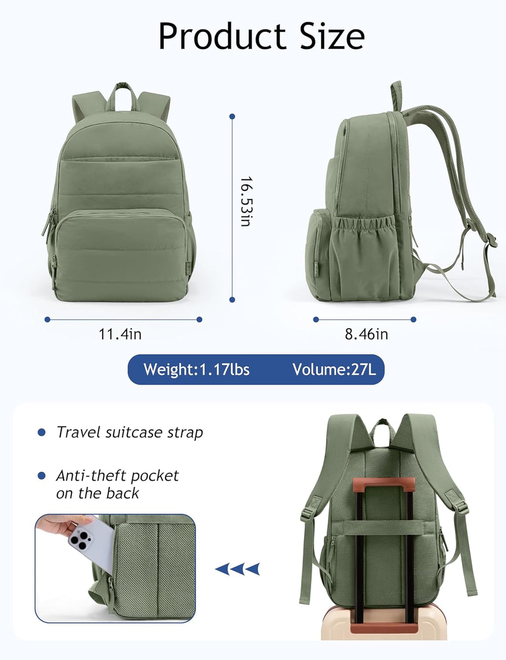 Travel Backpack for Women, 15.6 Inch Laptop Backpack, Quilted College Bookbag, Cute Work Backpacks, Water Resistant