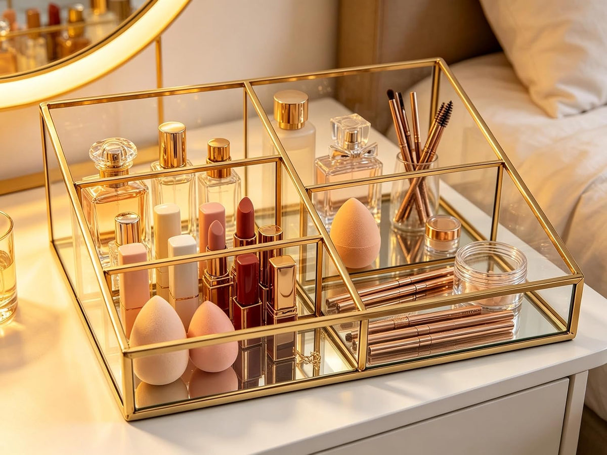 Glass Makeup Organizer Vanity Storage, Makeup & Perfume Tray