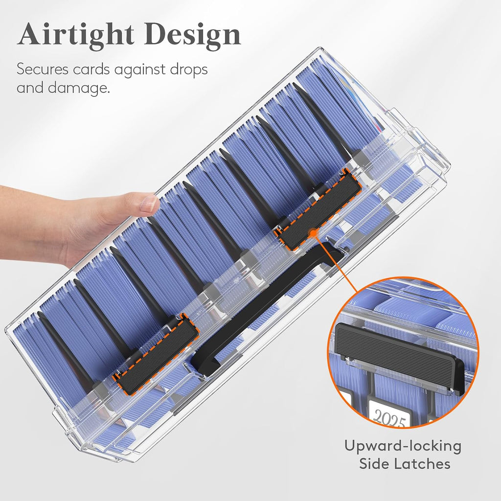Trading Card Storage Box with Handle, Fit for Toploader, 2 Pcs | Stackable Reinforced Latch Case with 8 Adjustable