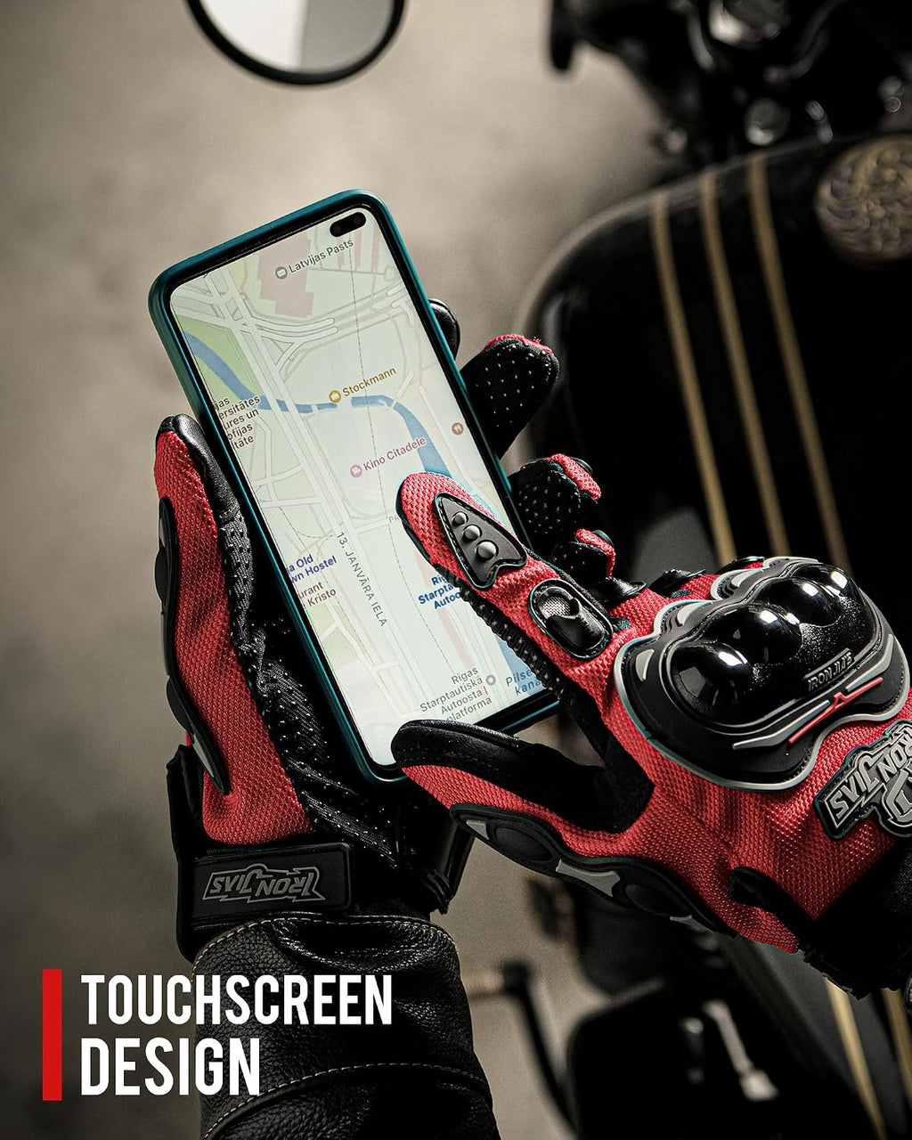 Motorcycle Gloves Motorbike Red Short Sports Leather Summer for Touch-Screen | Knuckle Protection, Breathable Mesh