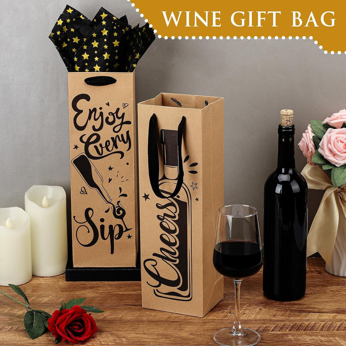20 PCS Wine Gift Bags with Handles and Tissue Paper