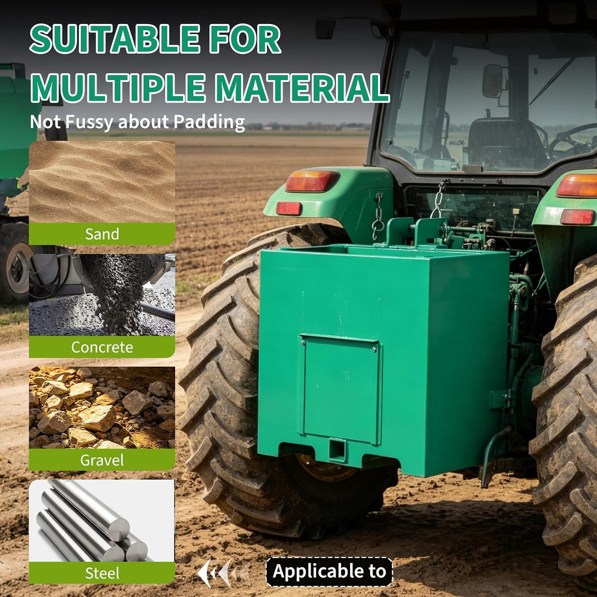 Ballast Box for Tractors with 800 LB Load Capacity and 5 Cu.ft Heavy Duty Steel Ballast Fits Category 1 Three Point