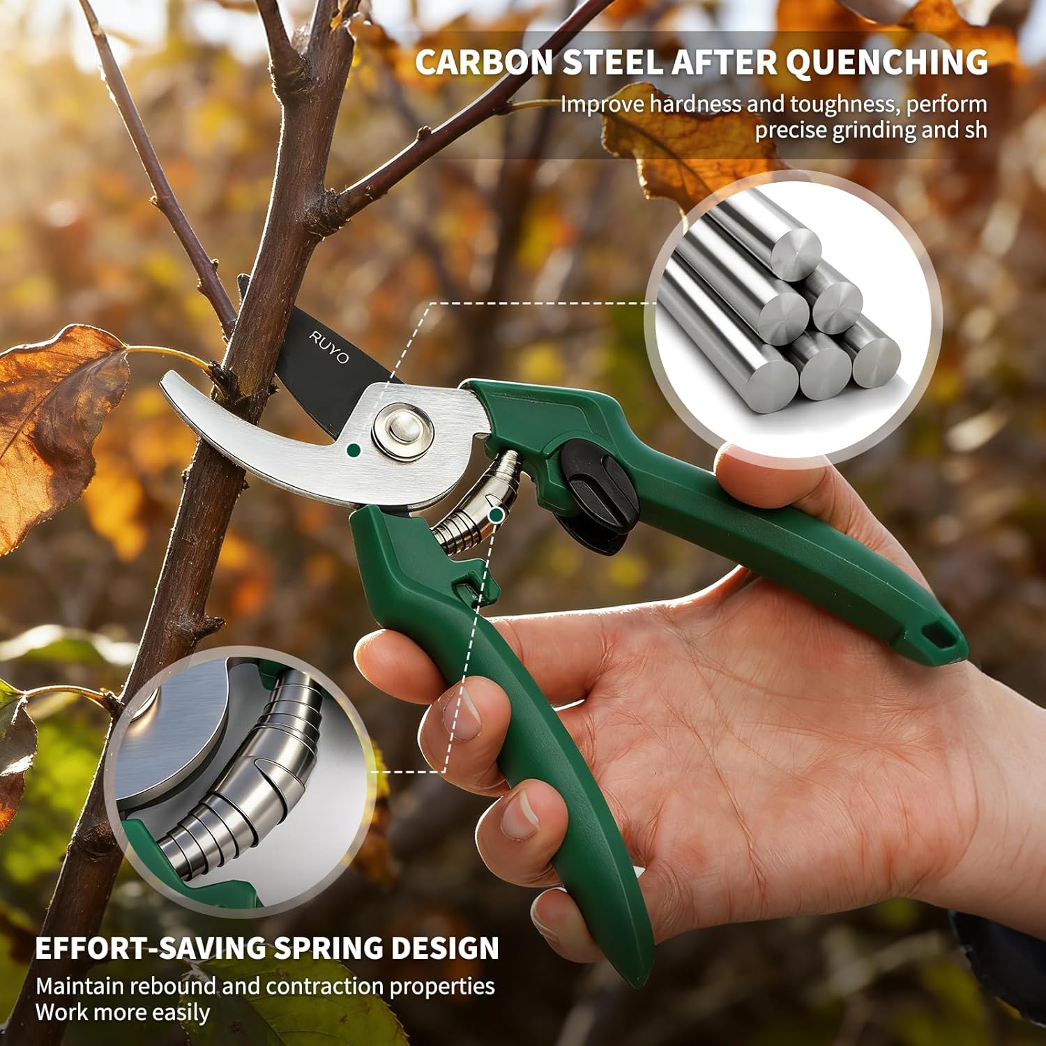 Bypass Pruning Shears, 3/8-Inch Cut Capacity Garden Clippers, Gardening Scissors with Sharp, Rust Resistant Steel