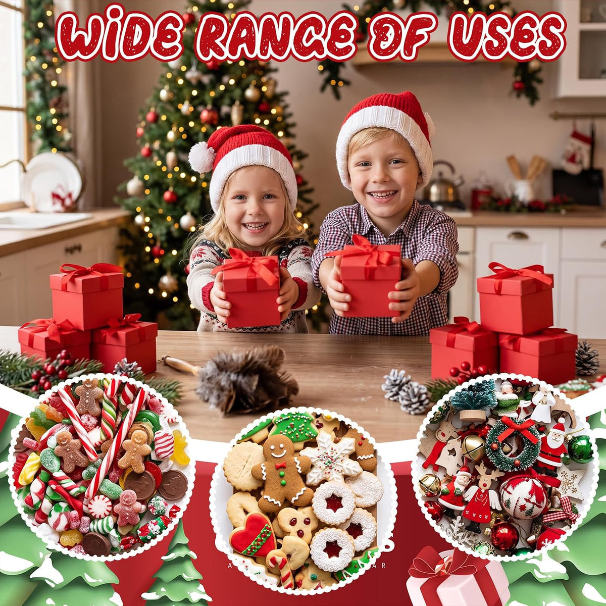 24 Pcs Christmas Gift Boxes with Lids Small Box, Red, Classic