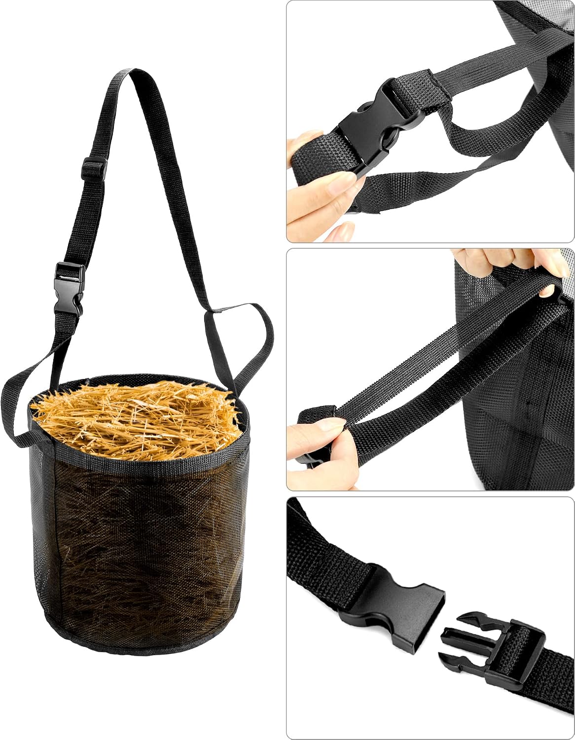 2 Pack Horse Feed Bag for Grain - Durable Mesh Grain Feeder with Adjustable Strap, Comfortable Neck and Nose Pad