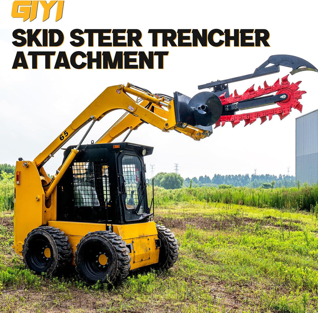 Skid Steer Trencher Attachment, 37"Trenching Depth, Compatible with Bobcat and Most Skid Steer Loaders