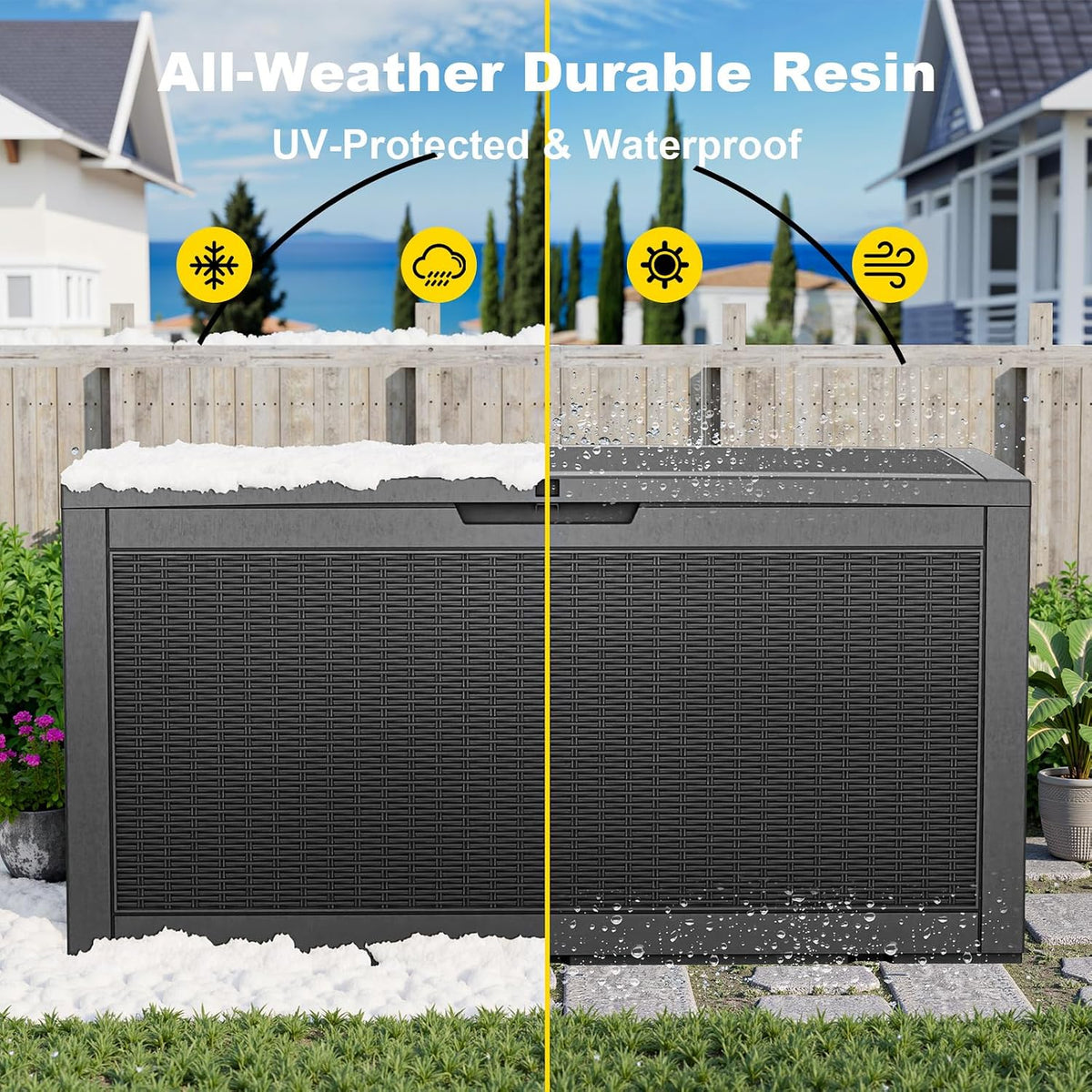 150 Gallon Resin Deck Box, Lockable Patio Outdoor Storage Box for Furniture, Garden Tools and Tools Storage