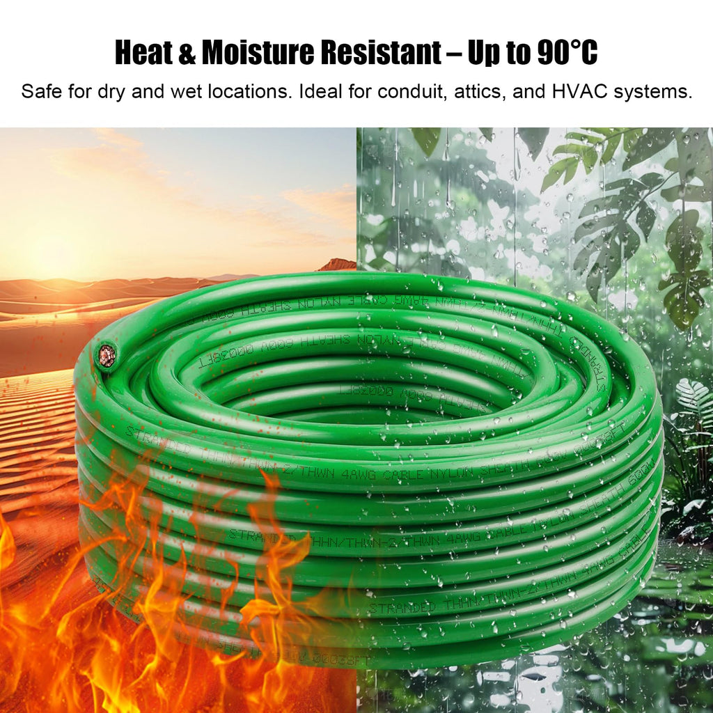 10 AWG THHN Stranded Bare Copper Wire 15FT Green Grounding Wire,600V Rated Building Cable, Ideal for Panel Wiring, Grounding, Lighting Circuits, Control Systems