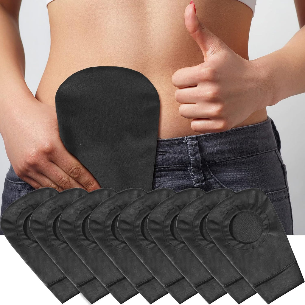 8 Pcs Black Ostomy Bag Cover Colostomy Bag Covers Odor Control Stretchy Washable Pouch Liner for Women Men