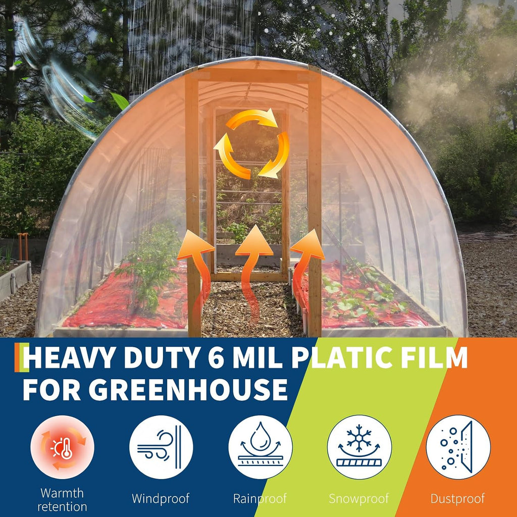 6 Mil 26x32 ft Greenhouse Plastic,Clear Plastic Sheeting