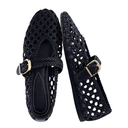 Wit Hand Woven Womens Flats, Comfortable Mary Jane Ballet Flat with Adjustable Buckle Braided Strap and Cushioned