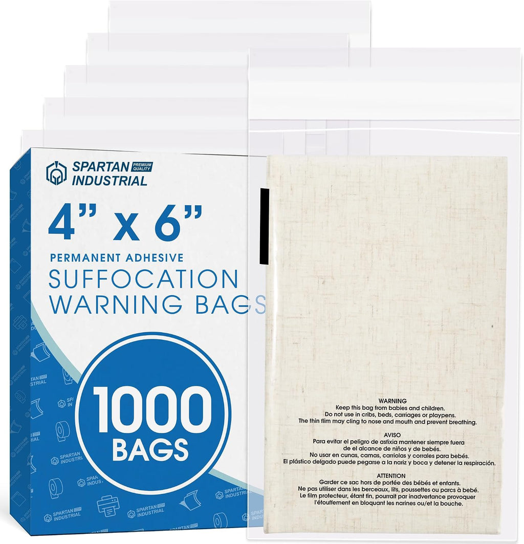 4” X 6” (1000 Count) Self Seal Clear Poly Bags with Suffocation Warning