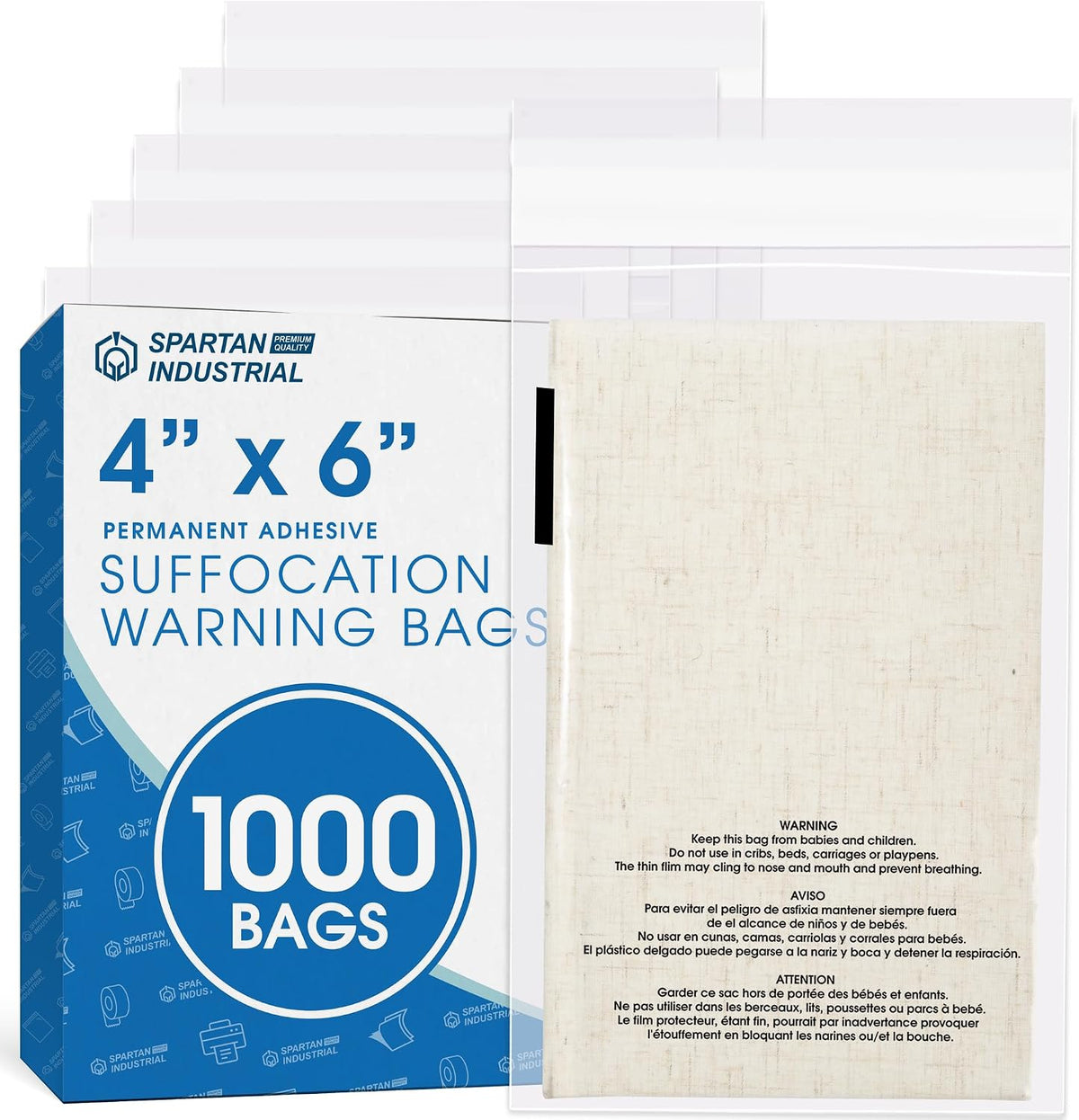 4” X 6” (1000 Count) Self Seal Clear Poly Bags with Suffocation Warning