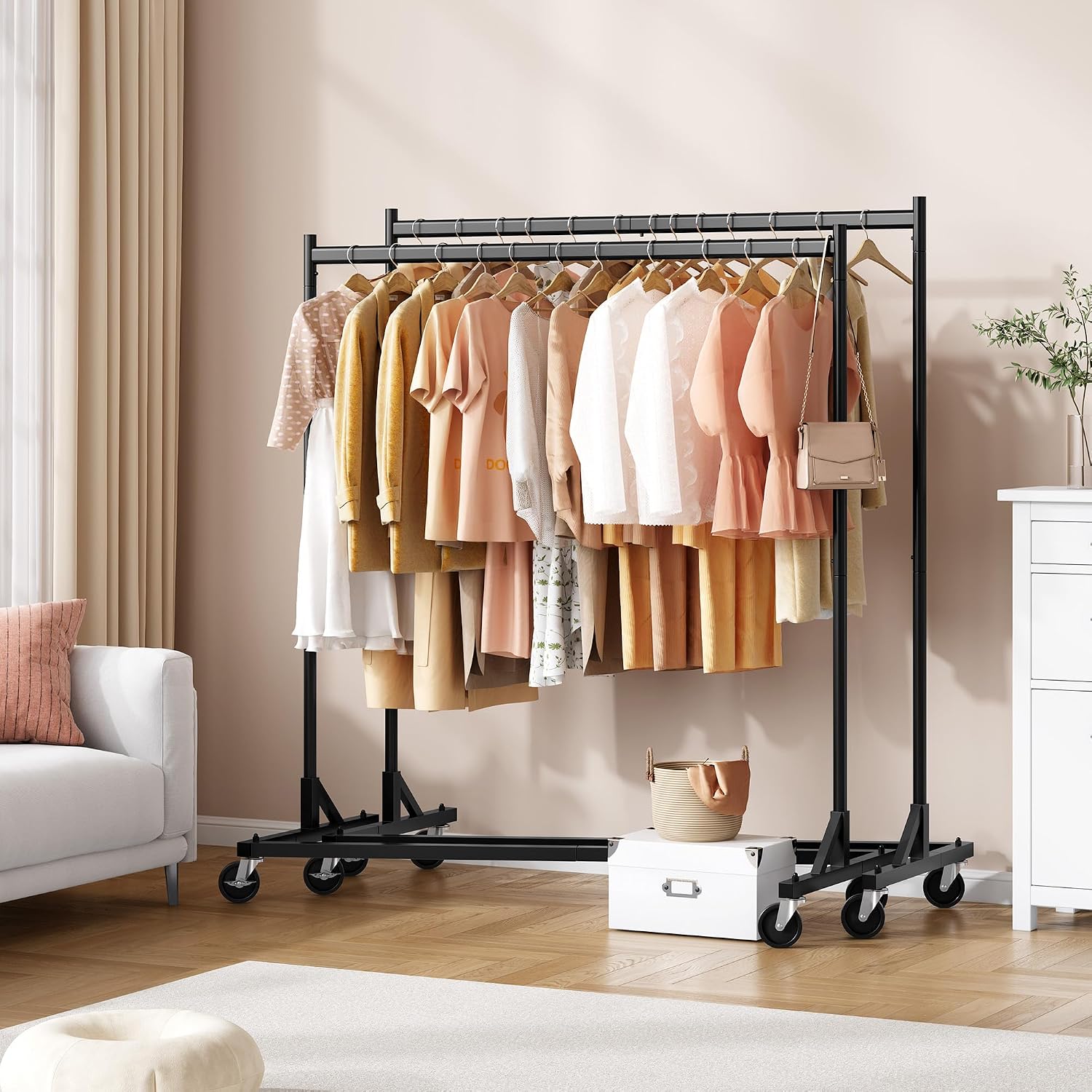 Z Rack Set of 2, Rolling Clothing Racks with Z-Base, Heavy Duty Garment Racks Set of 2, Clothes Rack on Wheels with
