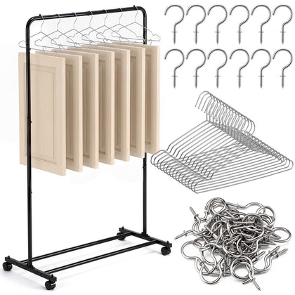 66pcs Cabinet Door Painting Hanger Kit with Rolling Drying Rack