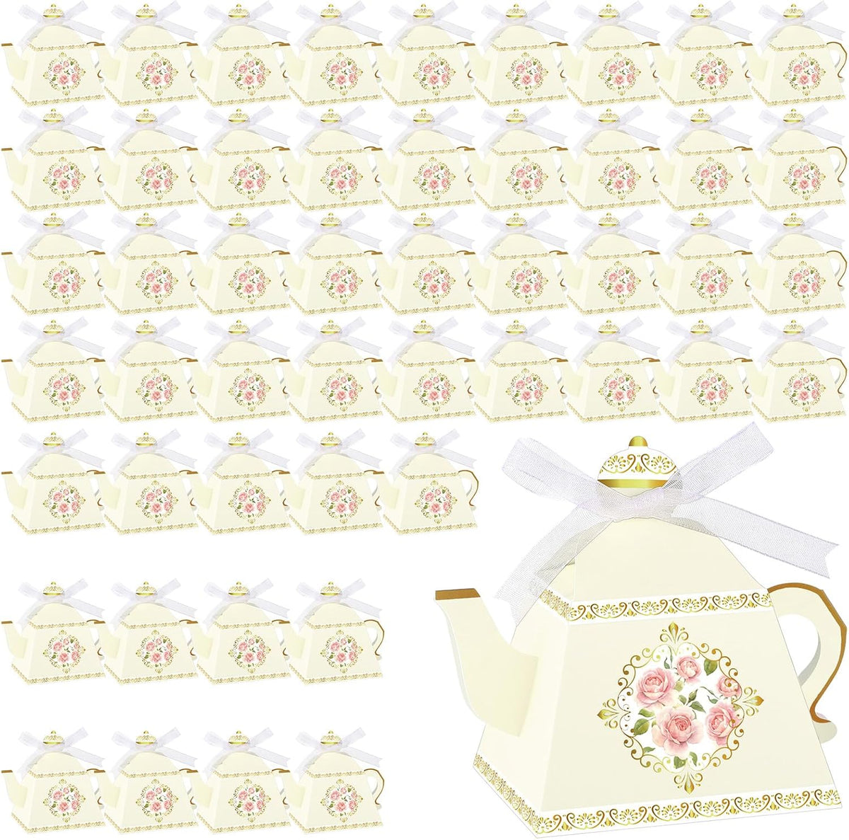 50 Pcs Summer Tea Party Favor Boxes Party Decorations, Light Yellow